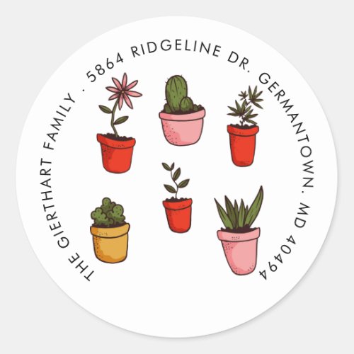 Watercolor Potted Plants Succulents Return Address Classic Round Sticker