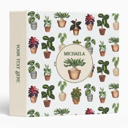 Watercolor Potted Plants Terracotta Pots Name 3 Ring Binder