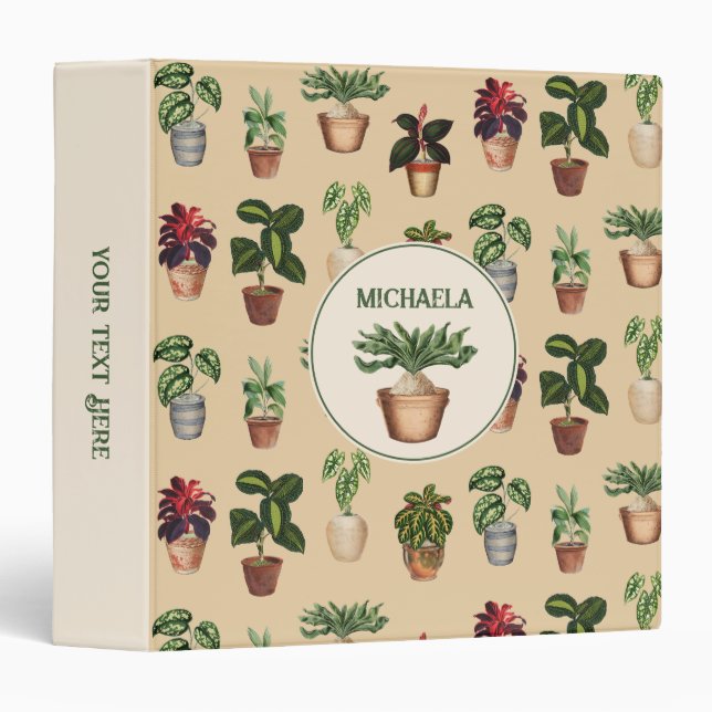 Watercolor Potted Plants Terracotta Pots Name 3 Ring Binder (Front/Spine)