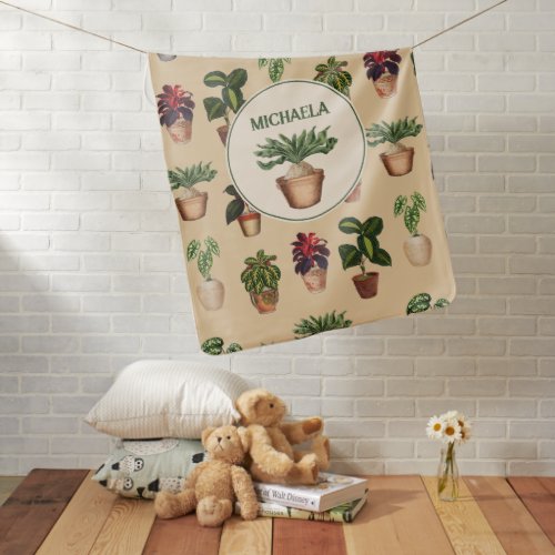 Watercolor Potted Plants Terracotta Pots Name Baby Blanket