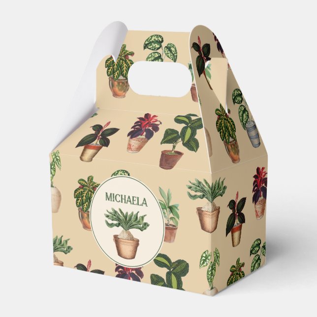 Watercolor Potted Plants Terracotta Pots Name Favor Boxes (Front Side)