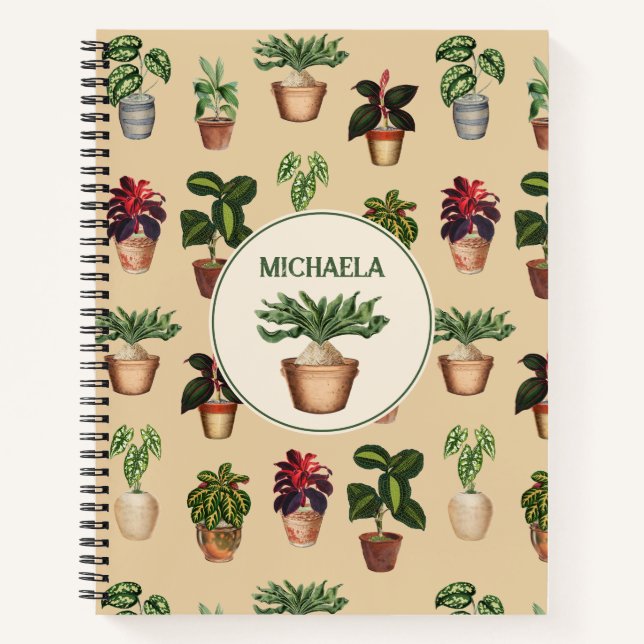 Watercolor Potted Plants Terracotta Pots Name Notebook (Front)