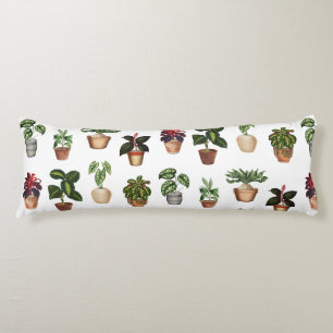 Watercolor Potted Plants Terracotta Pots Pattern Body Pillow