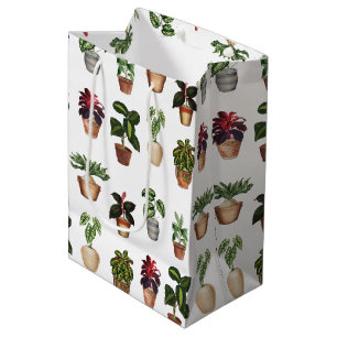 Watercolor Potted Plants Terracotta Pots Pattern Medium Gift Bag