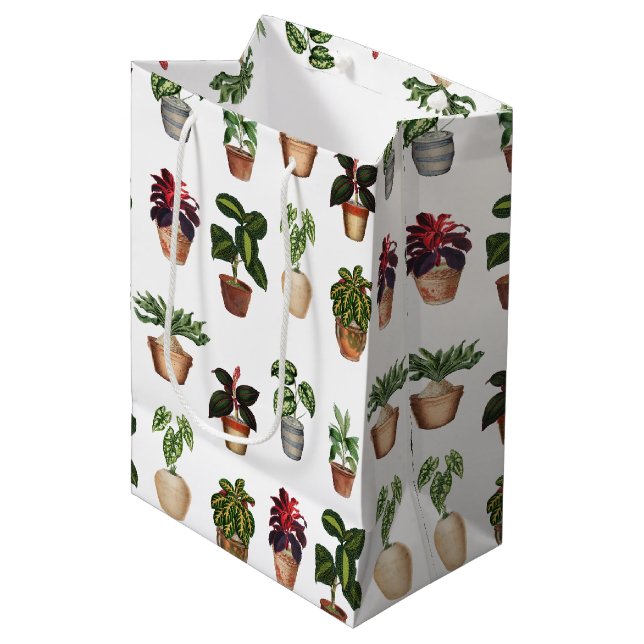 Watercolor Potted Plants Terracotta Pots Pattern  Medium Gift Bag (Front Angled)