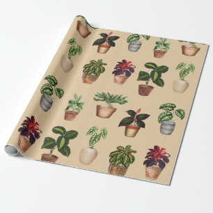 Watercolor Potted Plants Terracotta Pots Pattern  Wrapping Paper