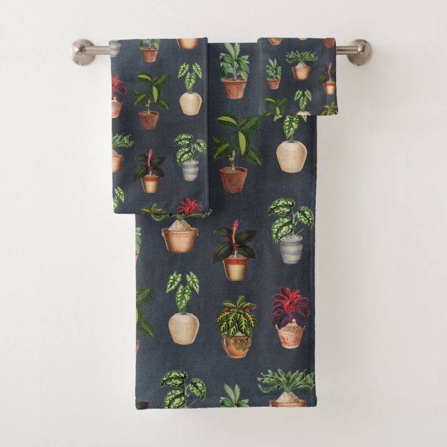 Watercolor Potted Plants Terracotta Pots Rustic Bath Towel Set (Insitu)