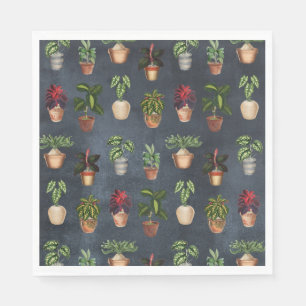 Watercolor Potted Plants Terracotta Pots Rustic Napkins