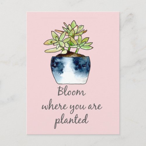 Watercolor Potted Succulent and Quote Postcard