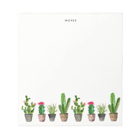 Watercolor Potted Succulents And Cactus Custom Notepad