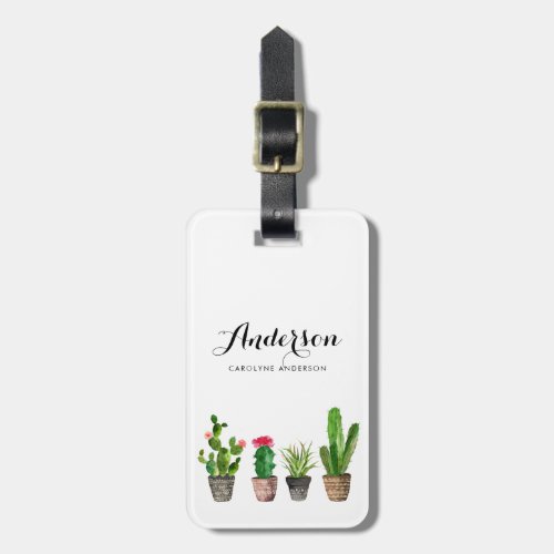 Watercolor Potted Succulents Personalized Luggage Tag