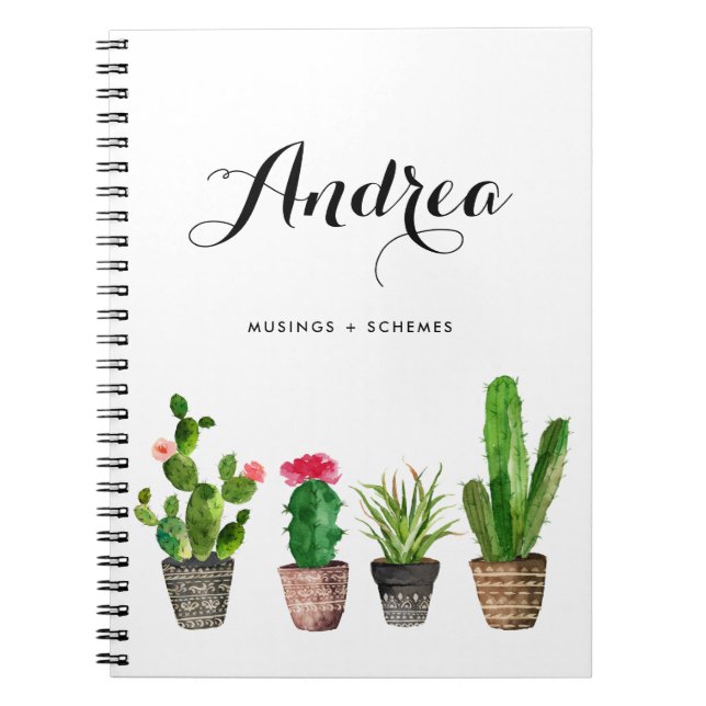 Watercolor Potted Succulents Personalized Notebook (Front)