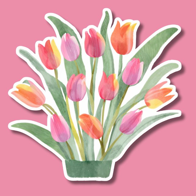 Watercolor Potted Tulips Waterproof  Sticker (Creator Uploaded)