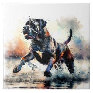 Watercolor powerful Cane Corso dog Ceramic Tile