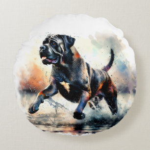 Watercolor powerful Cane Corso dog Round Pillow