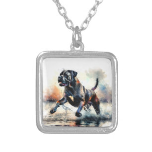 Watercolor powerful Cane Corso dog Silver Plated Necklace