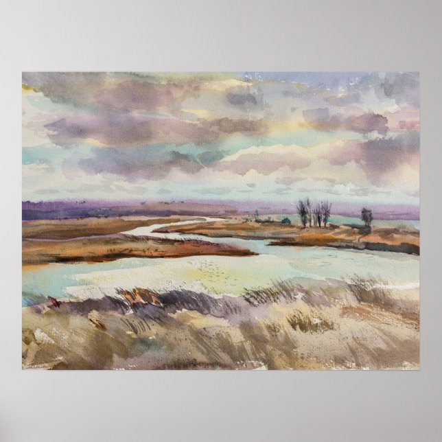 Watercolor prairie landscape. Ukrainian art Poster (Front)