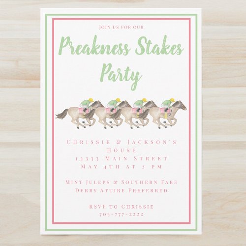 Watercolor Preakness Stakes Party Horse Racing  Invitation