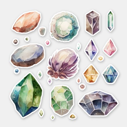 Watercolor Precious Stones And Gems Vinyl Sticker