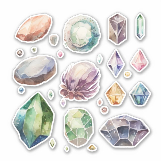Watercolor Precious Stones And Gems Vinyl Sticker (Front)