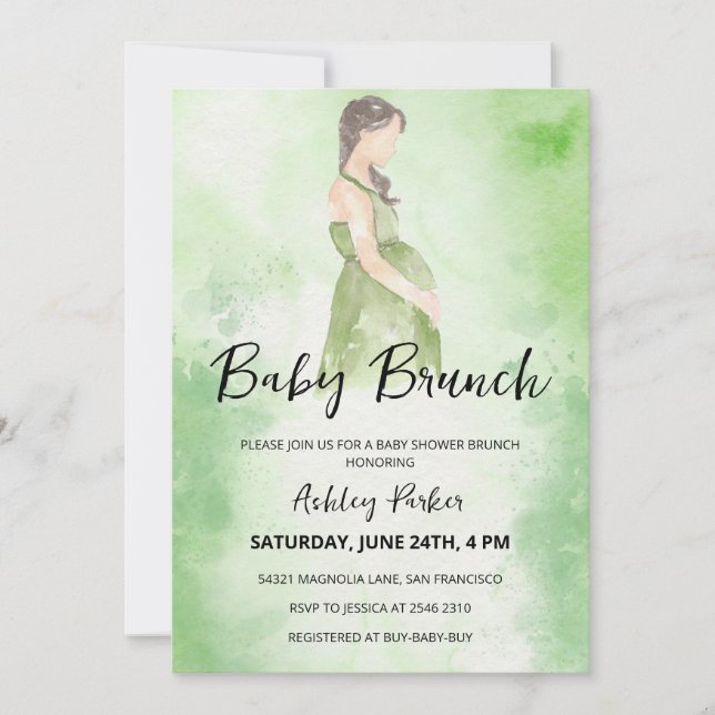 Watercolor Pregnant Woman Invitation (Front)