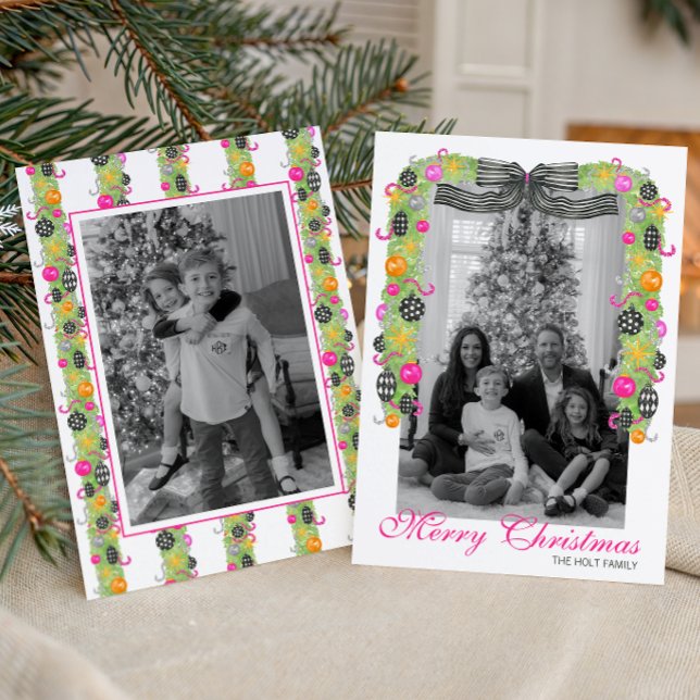 Watercolor Preppy Bright Christmas Garland Photo Holiday Card (Creator Uploaded)