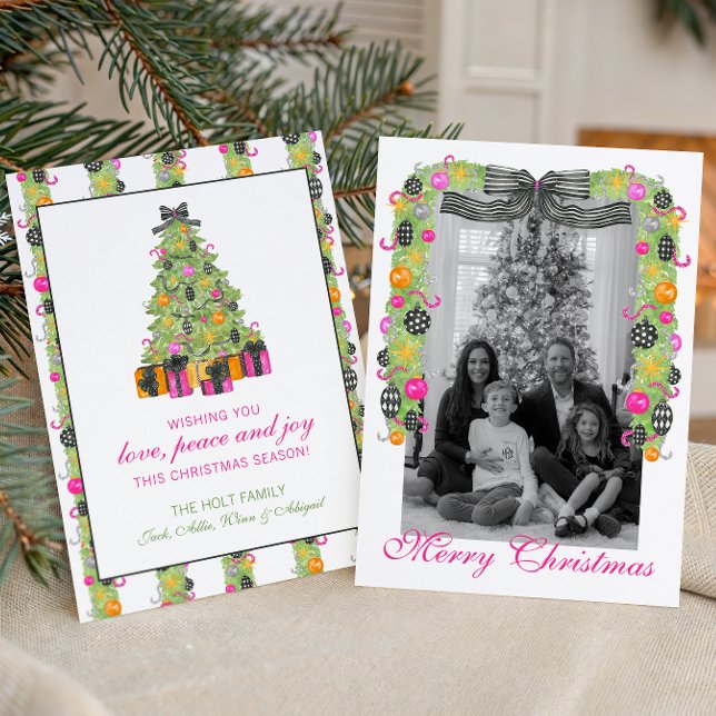 Watercolor Preppy Bright Christmas Garland Photo Holiday Card (Creator Uploaded)