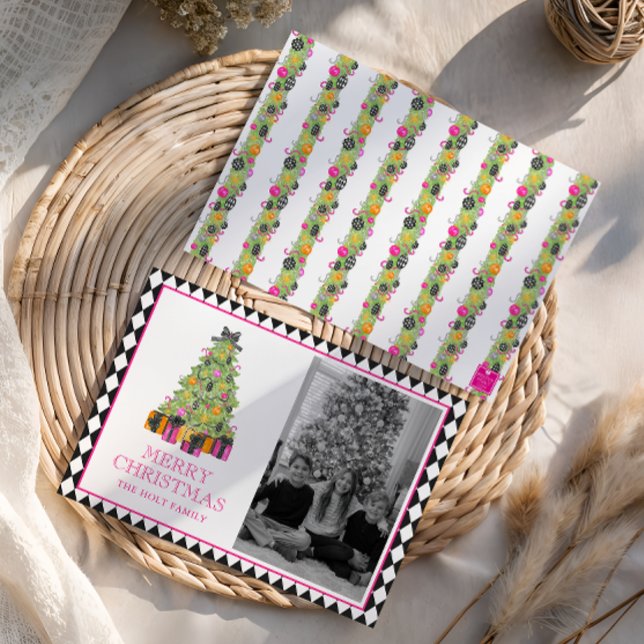 Watercolor Preppy Bright Christmas Photo Holiday Card (Creator Uploaded)