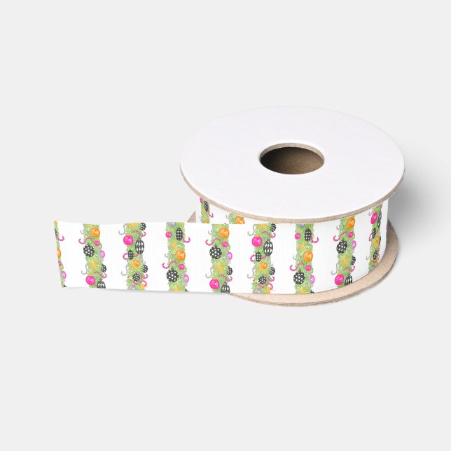 Watercolor Preppy Bright Glamour Christmas Garland Grosgrain Ribbon (Spool)