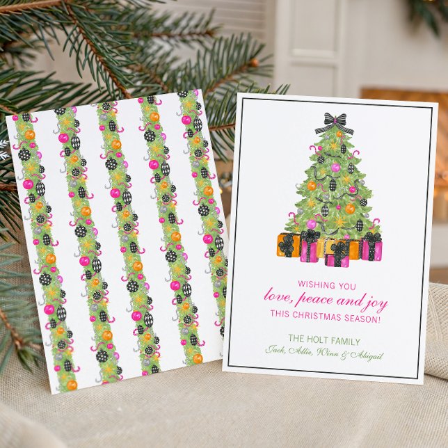 Watercolor Preppy Bright Glamour Christmas Tree Holiday Card (Creator Uploaded)