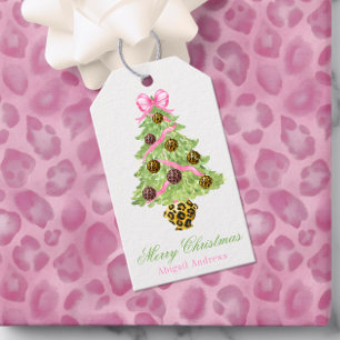 Watercolor Preppy Christmas Leopard Tree Gift Tags