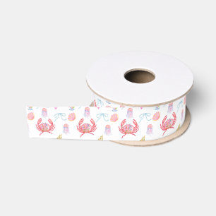 Watercolor Preppy Coastal Merry & Bright Grosgrain Ribbon