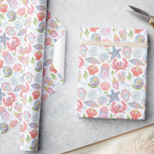 Watercolor Preppy Coastal Merry & Bright Wrapping Paper
