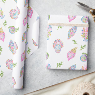 Watercolor Preppy Coastal Merry & Bright Wrapping Paper