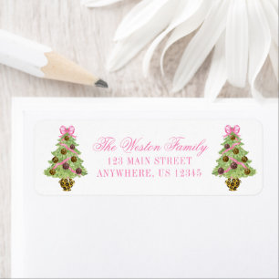 Watercolor Preppy Leopard Christmas Address Label