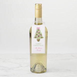 Watercolor Preppy Leopard Christmas Monogram Crest Bottle Hanger Tag