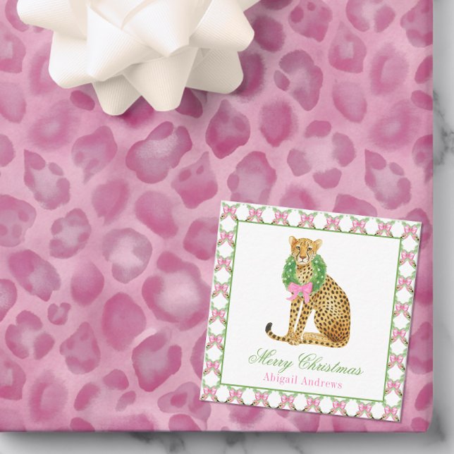 Watercolor Preppy Leopard Christmas Note Card (Creator Uploaded)