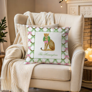 Watercolor Preppy Leopard Christmas Throw Pillow
