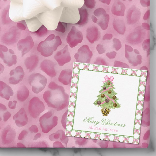 Watercolor Preppy Leopard Christmas Tree Note Card (Creator Uploaded)