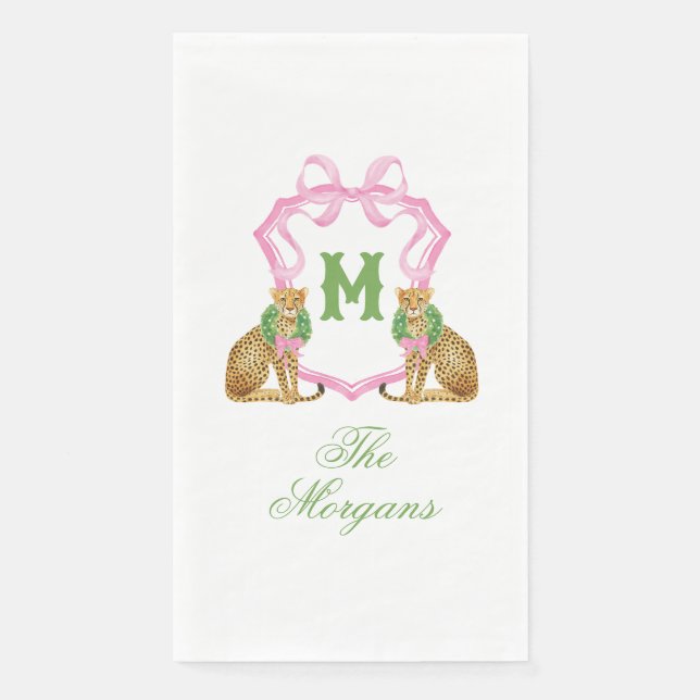 Watercolor Preppy Leopard Christmas Tree Paper Guest Towels (Front)