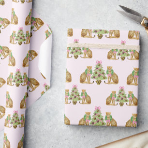 Watercolor Preppy Leopard Christmas Tree Wrapping Paper