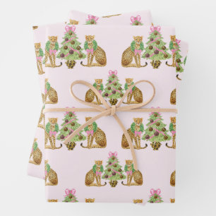 Watercolor Preppy Leopard Christmas Tree Wrapping Paper Sheets