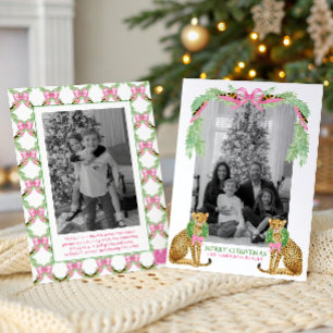 Watercolor Preppy Leopard Garland Christmas Holiday Card