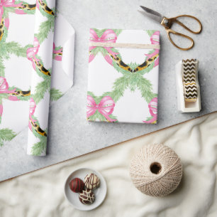Watercolor Preppy Leopard Garland Christmas Wrapping Paper