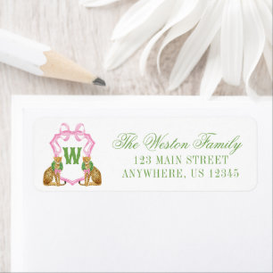 Watercolor Preppy Leopard Monogram Crest Address Label