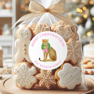 Watercolor Preppy Leopard Monogram Crest Classic Round Sticker