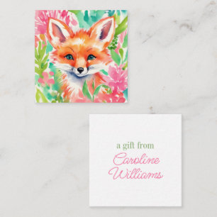 Watercolor Preppy Palm Beach Fox in Flowers Gift Note Card