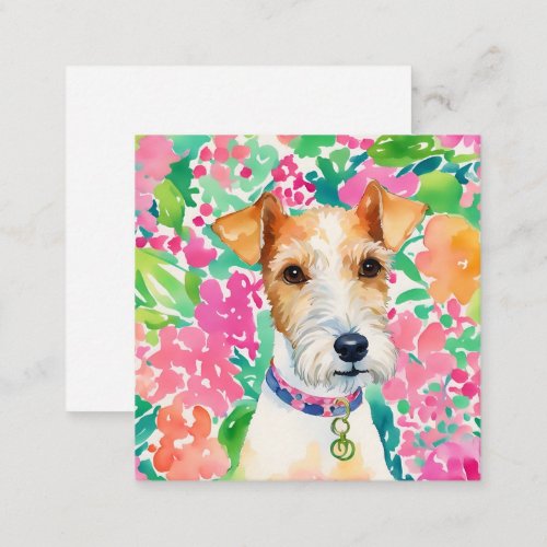 Watercolor Preppy Palm Beach Fox Terrier Dog Gift Note Card