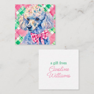 Watercolor Preppy Palm Beach Gingham Poodle Dog Note Card