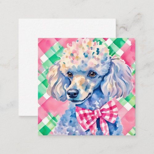 Watercolor Preppy Palm Beach Gingham Poodle Dog Note Card
